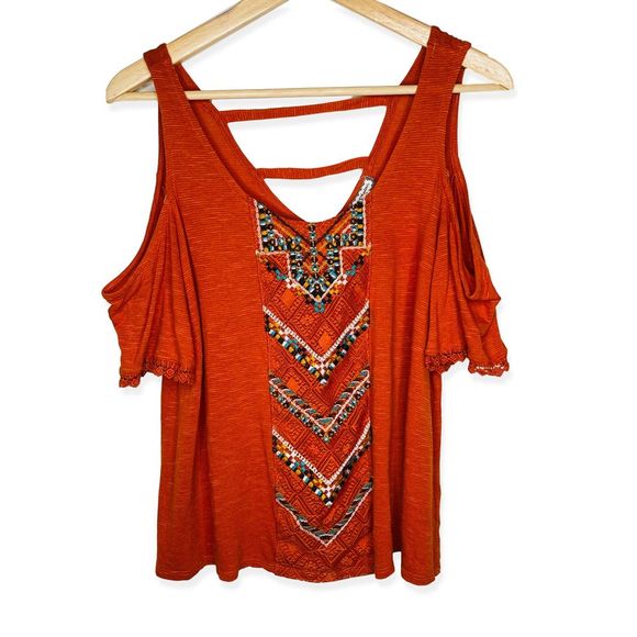 Eyeshadow Tops - Cold Shoulder Embroidered Large L Blouse Top